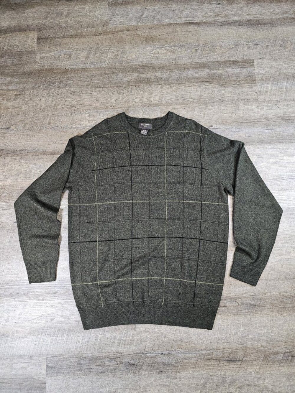 Dockers Windowpane Sweater Mens LT Tall Olive Green Crewneck